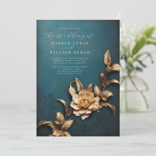  rustieke 3D metallic gebladerte bruiloft Kaart (Staand voorkant)