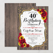 Rustieke 40e verjaardag - Rozen Zonnebloemen Hout Kaart (Voorkant / Achterkant)