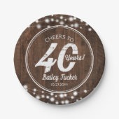 Rustieke 40e verjaardag String Lights Verjaardagsf Papieren Bordje (Voorkant)