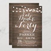 Rustieke 40e verjaardag uitnodiging hout (Voorkant / Achterkant)