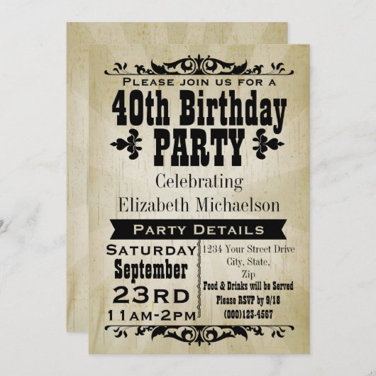 Rustieke  40e Verjaardagsfeestuitnodiging Kaart (Voorkant / Achterkant)