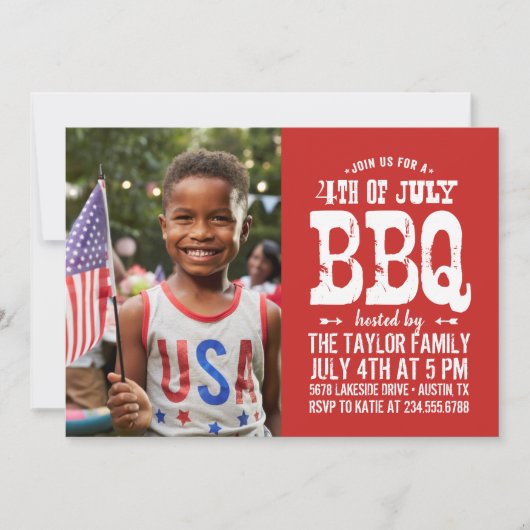 Rustieke 4 juli BBQ Foto uitnodiging (Voorkant)