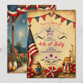 Rustieke 4 juli Uitnodiging Kaart - Patriottisch (Voorkant / Achterkant)
