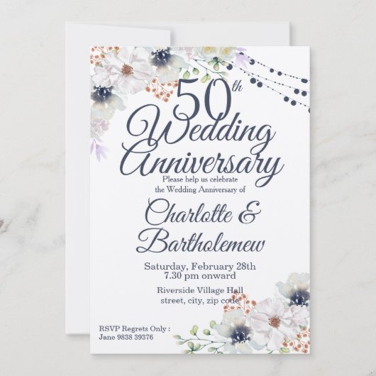 Rustieke 50e bruiloft Jubileum Floral Kraft Kaart (Voorkant)