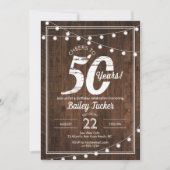 Rustieke 50e verjaardag met String Lights Party Kaart (Voorkant)