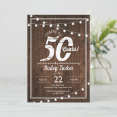 Rustieke 50e verjaardag met String Lights Party Kaart (Staand voorkant)