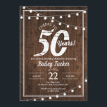 Rustieke 50e verjaardag met String Lights Party Kaart<br><div class="desc">Dit rustieke ontwerp is voorzien van strijklichten op een donkere houten achtergrond. Klik op de knop Aanpassen voor meer flexibiliteit bij het wijzigen van de tekst! Variaties van dit ontwerp, extra kleuren en coördinerende producten zijn verkrijgbaar in onze winkel, zazzle.com/doodlelulu*. Neem contact met ons op als u wilt dat dit...</div>