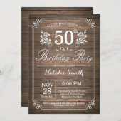 Rustieke 50e verjaardag uitnodiging Bloemen (Voorkant / Achterkant)