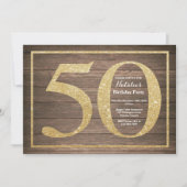 Rustieke 50e verjaardag uitnodiging Gold Glitter (Voorkant)