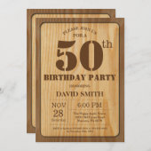 Rustieke 50e Verjaardag Uitnodiging  Hout (Voorkant / Achterkant)