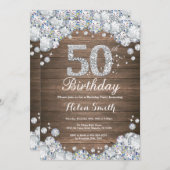 Rustieke 50e verjaardag zilveren diamant kaart (Voorkant / Achterkant)