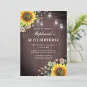 Rustieke 50e Verjaardag Zonnebloem Wood Jar Lights Kaart (Staand voorkant)