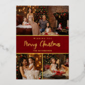 Rustieke 5 foto collage Vrolijk kerstgezin Folie Feestdagenkaart (Voorkant)