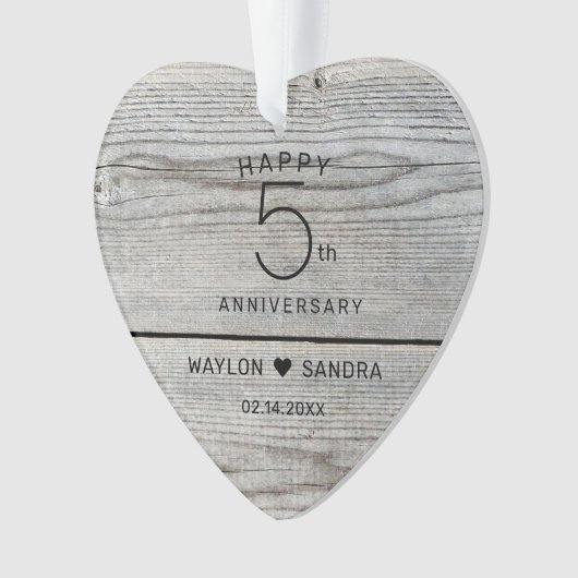 Rustieke 5e houten cadeau bruiloft Jubileum Ornament (voorkant)