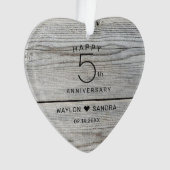 Rustieke 5e houten cadeau bruiloft Jubileum Ornament (voorkant)