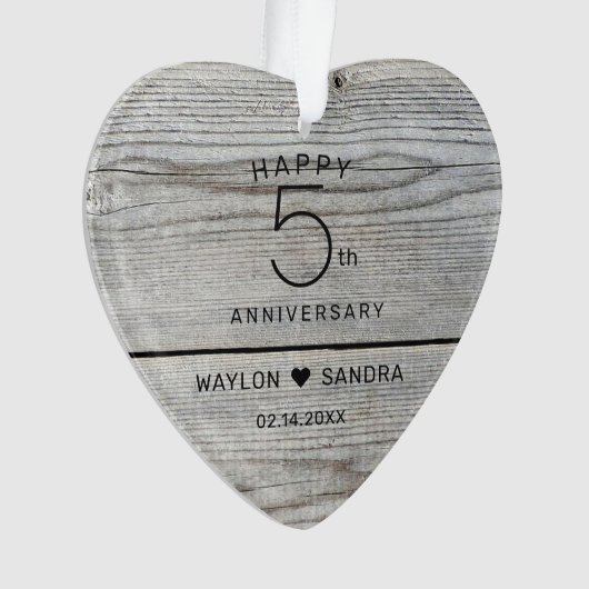 Rustieke 5e houten cadeau bruiloft Jubileum Ornament (voorkant)