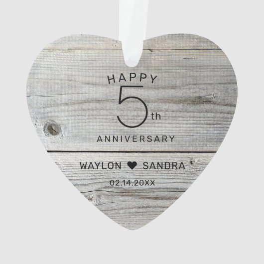 Rustieke 5e houten cadeau bruiloft Jubileum Ornament (achterkant)