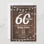 Rustieke 60e verjaardag met String Lights Party Kaart (Voorkant)