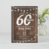 Rustieke 60e verjaardag met String Lights Party Kaart (Staand voorkant)