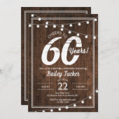 Rustieke 60e verjaardag met String Lights Party Kaart (Voorkant / Achterkant)