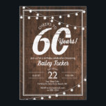 Rustieke 60e verjaardag met String Lights Party Kaart<br><div class="desc">Deze rustieke uitnodiging voor de 60e verjaardag is voorzien van strijklichten op een donkere houten achtergrond. Klik op de knop Aanpassen voor meer flexibiliteit bij het wijzigen van de tekst! Variaties van dit ontwerp, extra kleuren en coördinerende producten zijn verkrijgbaar in onze winkel, zazzle.com/doodlelulu*. Neem contact met ons op als...</div>