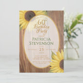 Rustieke 60e Verjaardag Party Zonnebloemen Hout Bl Kaart (Staand voorkant)