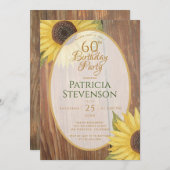 Rustieke 60e Verjaardag Party Zonnebloemen Hout Bl Kaart (Voorkant / Achterkant)