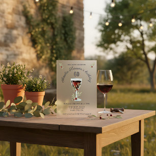 Rustieke 60e verjaardag Rode wijn Verjaardag Acryl Uitnodigingen
