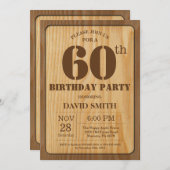Rustieke 60e Verjaardag Uitnodiging Hout (Voorkant / Achterkant)