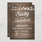 Rustieke 60e verjaardag uitnodiging hout Fabulous (Voorkant / Achterkant)