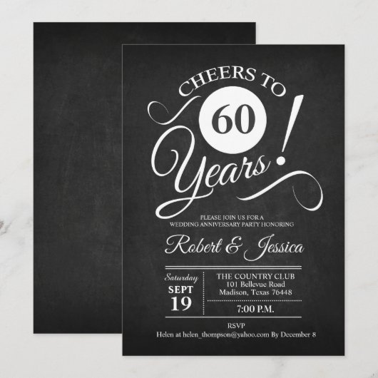 Rustieke 60ste bruiloft Jubileum - Krijtbord Wit Kaart (Voorkant / Achterkant)