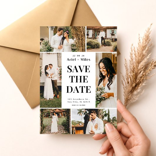 Rustieke 6 foto-collage save the date-huwelijksuit kaart