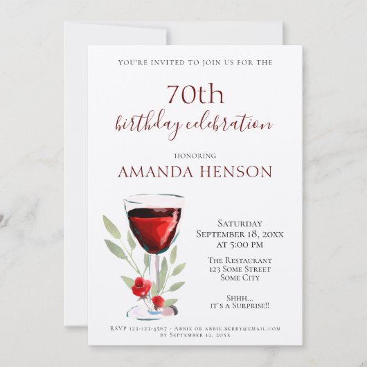 Rustieke 70e verjaardag rode wijn Surprise Party K Kaart (Voorkant)
