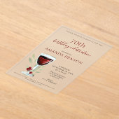 Rustieke 70e verjaardag Rode wijn Verrassing Verja Acryl Uitnodigingen (Laagn)