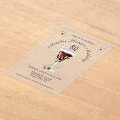 Rustieke 80e verjaardag Rode wijn glas verjaardag Acryl Uitnodigingen (Laagn)