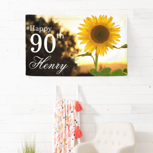 Rustieke 90e verjaardag zonnebloem spandoek (Insitu)