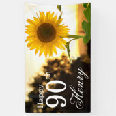 Rustieke 90e verjaardag zonnebloem spandoek (Verticaal)
