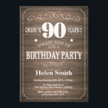 Rustieke 90ste Verjaardag Uitnodiging  Retro<br><div class="desc">Rustieke 90e verjaardag uitnodiging met rustieke houten achtergrond. retro. Verjaardag voor volwassenen. Verjaardag van Mannen of vrouwen. Kinder jongen of meisje dame tiener Bday Nodig uit. 13e 15e 16e 18e 20e 21e 30e 40e 50e 60e 70e 80e 90e 100e. Elke leeftijd. Voor verdere aanpassing klikt u op de knop "Aanpassen"...</div>