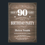 Rustieke 90ste Verjaardag Uitnodiging  Retro<br><div class="desc">Rustieke 90e verjaardag uitnodiging met rustieke houten achtergrond. retro. Verjaardag voor volwassenen. Verjaardag van Mannen of vrouwen. Kinder jongen of meisje dame tiener Bday Nodig uit. 13e 15e 16e 18e 20e 21e 30e 40e 50e 60e 70e 80e 90e 100e. Elke leeftijd. Voor verdere aanpassing klikt u op de knop "Aanpassen"...</div>