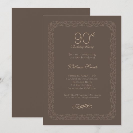  rustieke 90ste verjaardagsfeestje Uitnodigingen (Voorkant / Achterkant)