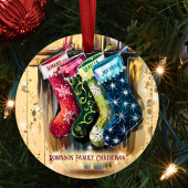 Rustieke aangepaste familienaam Twinkle Christmas Metalen Ornament