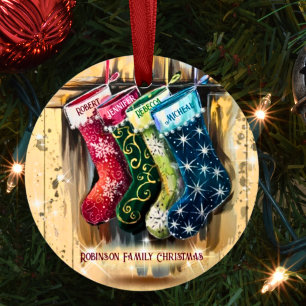 Rustieke aangepaste familienaam Twinkle Christmas Metalen Ornament