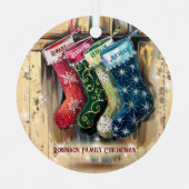 Rustieke aangepaste familienaam Twinkle Christmas Metalen Ornament (Voorkant)