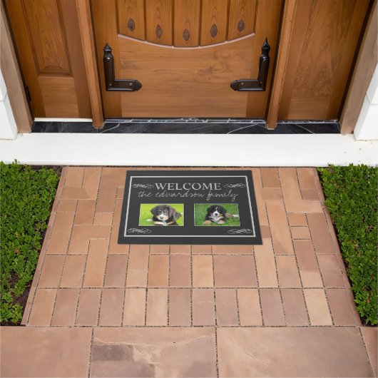 Rustieke aangepaste foto familienaam welkom deurmat (Buiten)