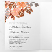 Rustieke aardachtige terracotta bloemenbruiloft drieluik uitnodiging (Binnenzijde eerst)