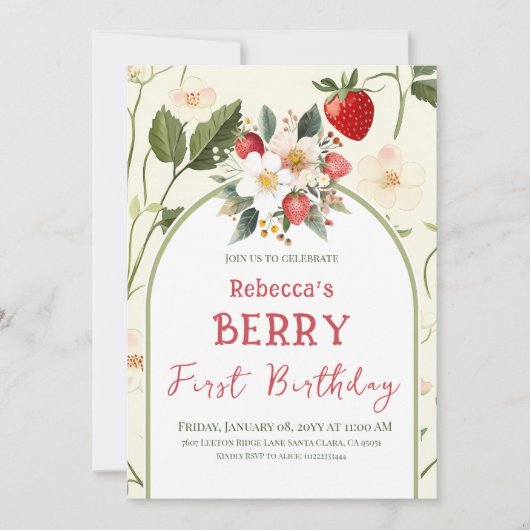 Rustieke Aardbei Theme Berry eerste verjaardag Kaart (Voorkant)