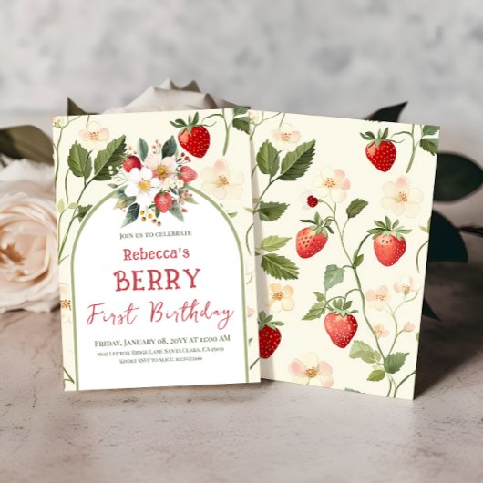 Rustieke Aardbei Theme Berry eerste verjaardag Kaart