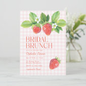 Rustieke aardbeien bruiloft brunch kaart (Staand voorkant)