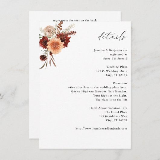 Rustieke Aarde & Champagne Bloemen Details Informatiekaartje (Voorkant / Achterkant)