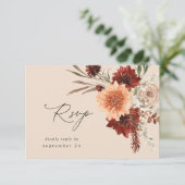 Rustieke Aarde & Champagne Bloemen Een Maaltijd RS RSVP Kaartje (Staand voorkant)